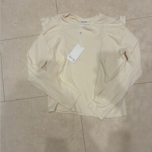 Sadie & Sage Cream Long Sleeve Ruffle Top